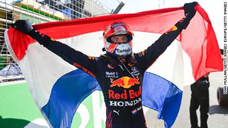 Verstappen celebrates victory on home soil. 