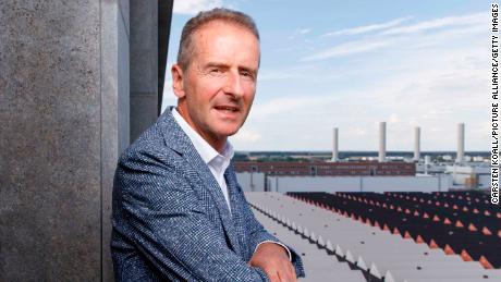 Volkswagen Group CEO Herbert Diess poses above the company grounds during a photo shoot. 