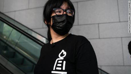 Chow Hang-tung, vice chairwoman of the Hong Kong Alliance in Support of Patriotic Democratic Movements of China, arriving at police headquarters on September 7 in Hong Kong.