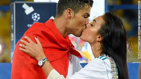 Cristiano Ronaldo and partner Georgina Rodriguez celebrate Real Madrid&#39;s Champions League win over Liverpool in 2018.