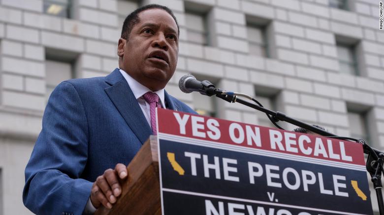Republican gubernatorial candidate Larry Elder speaks during a news conference in Los Angeles earlier this month. 
