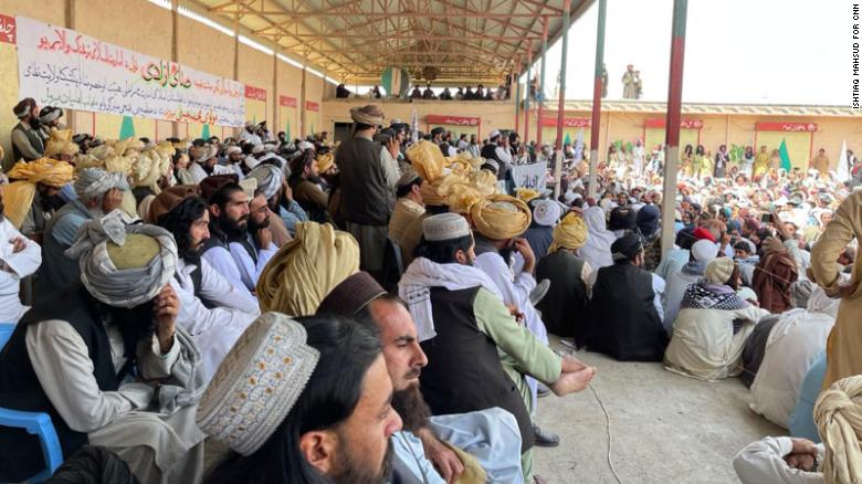 Large, all-male crowds at a Taliban gathering in Paktika province.