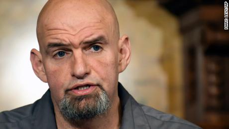 Pennsylvania Lt. Gov. John Fetterman speaks at a news conference in January 2019 the governor&#39;s Capitol reception room in Harrisburg, Pennsylvania.