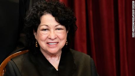 WASHINGTON, DC - APRIL 23: Associate Justice Sonia Sotomayor sits during a group photo of the Justices at the Supreme Court in Washington, DC on April 23, 2021. (Photo by Erin Schaff/Pool/Getty Images)