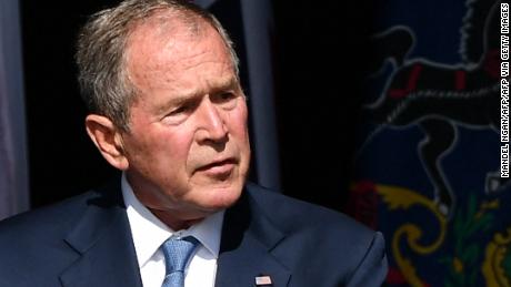 Former US President George W. Bush speaks during a 9/11 commemoration at the Flight 93 National Memorial in Shanksville, Pennsylvania on September 11, 2021. - America marked the 20th anniversary of 9/11 Saturday with solemn ceremonies given added poignancy by the recent chaotic withdrawal of troops from Afghanistan and return to power of the Taliban. (Photo by MANDEL NGAN / AFP) (Photo by MANDEL NGAN/AFP via Getty Images)