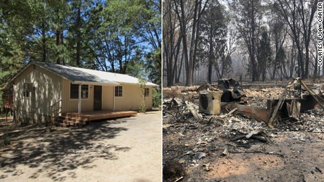 The Carters&#39; Berry Creek home before and after the Bear Fire.