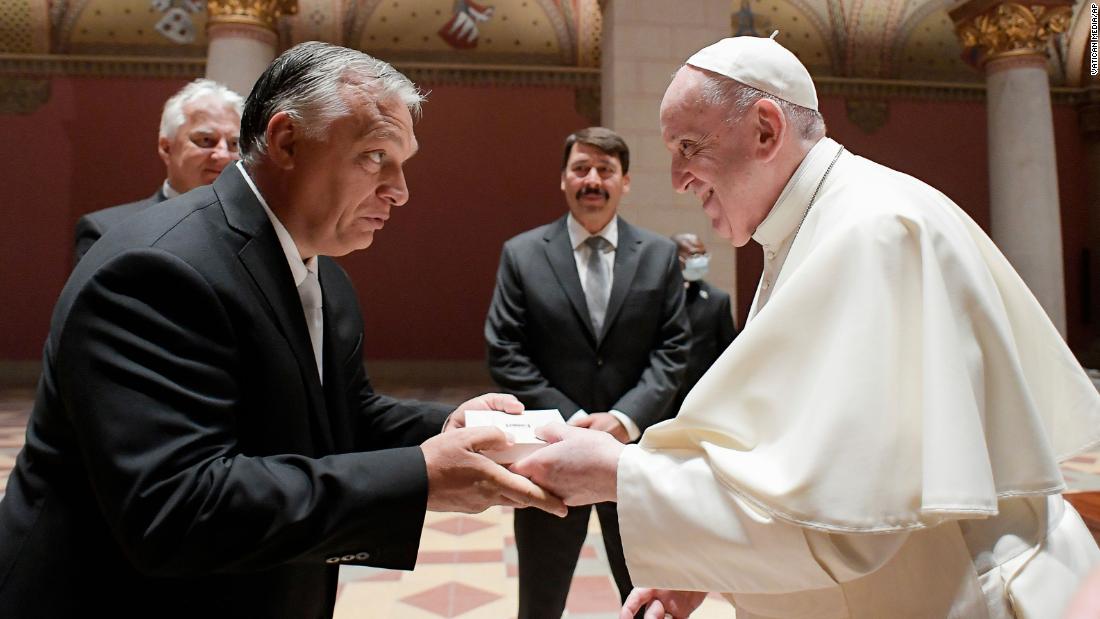 Pope Francis meets Hungary's Viktor Orban during trip