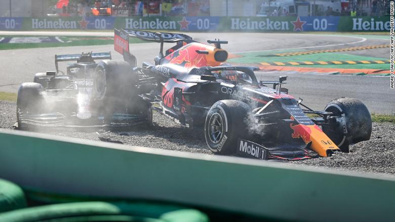 Verstappen's car ended up on top of Hamilton's at the Italian Grand Prix in September.