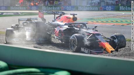 Verstappen and Hamilton collide during the Italian Formula One Grand Prix.