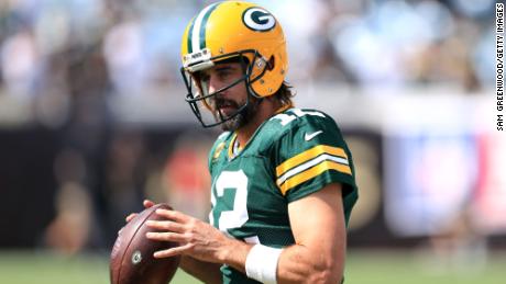 JACKSONVILLE, FLORIDA - SEPTEMBER 12: Aaron Rodgers #12 of the Green Bay Packers warms up prior to the game against the New Orleans Saints at TIAA Bank Field on September 12, 2021 in Jacksonville, Florida. (Photo by Sam Greenwood/Getty Images)