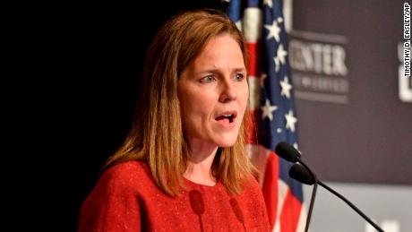 Justice Amy Coney Barrett speaks to an audience at the 30th anniversary of the University of Louisville McConnell Center in Louisville, Ky., Sunday, Sept. 12, 2021.  