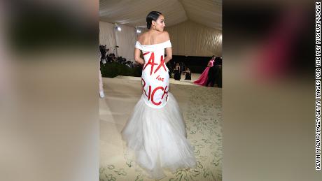 Alexandria Ocasio-Cortez attends The 2021 Met Gala Celebrating In America: A Lexicon Of Fashion.