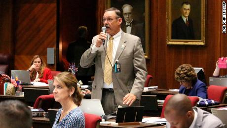 Republican Rep. Mark Finchem argues against an amendment to the state budget proposed by minority Democrats at the Arizona Capitol in Phoenix on May 2, 2018.