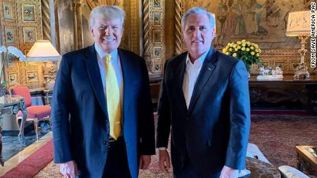 Former President Donald Trump and House Minority Leader Kevin McCarthy met in February at Trump&#39;s Mar-a-Lago estate in Palm Beach, Florida.