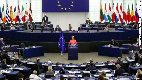 European Commission President Ursula von der Leyen delivers a speech during the State of the Union debate in Strasbourg on Wednesday.