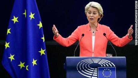 European Commission President Ursula von der Leyen delivers a speech during her State of the Union address on Wednesday in Strasbourg, France. 