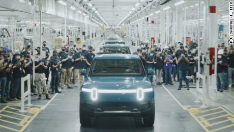 Rivian&#39;s first production vehicle for customers leaves its Illinois factory.