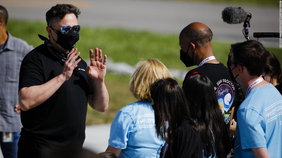 Elon Musk, co-founder and chief executive officer of SpaceX, arrives in Merritt Island, Florida, ahead of the mission.