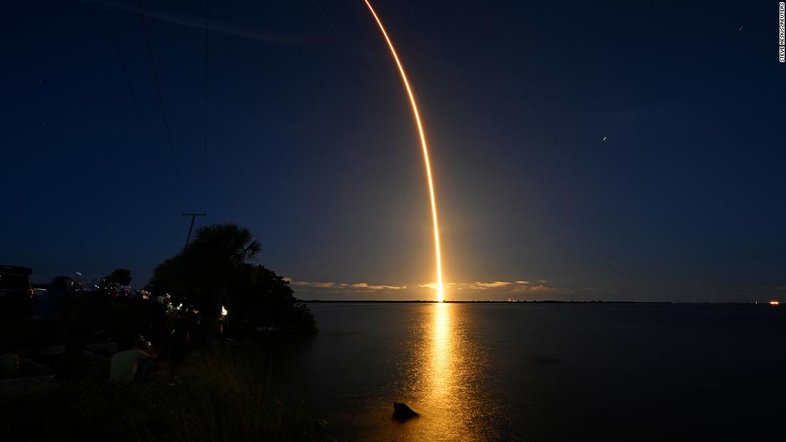 In this long-exposure photo, the Inspiration4 crew is seen launching into space.