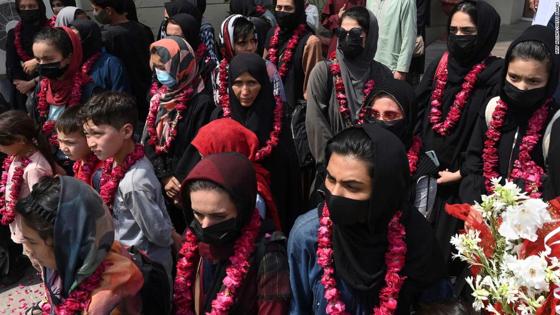 Members of the Afghan women’s soccer team arrive in Pakistan