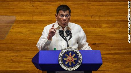 Duterte speaks during the annual state of the nation address at the house of representatives in Manila on July 26. 