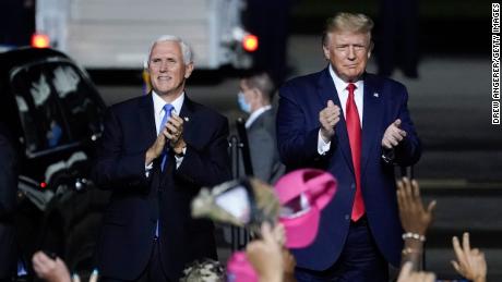 NEWPORT NEWS, VA - SEPTEMBER 25: U.S. President Donald Trump and Vice President Mike Pence arrive for a campaign rally at Newport News/Williamsburg International Airport on September 25, 2020 in Newport News, Virginia.  President Trump is scheduled to announce his nomination to the Supreme Court to replace the late Justice Ruth Bader Ginsburg on Saturday afternoon at the White House. (Photo by Drew Angerer/Getty Images)