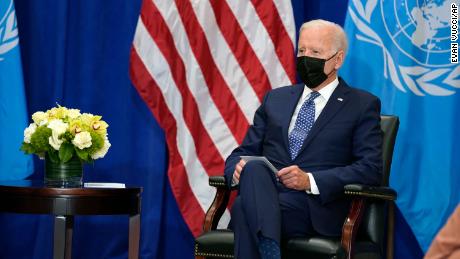 President Joe Biden meets with United Nations Secretary General Antonio Guterres at the Intercontinental Barclay Hotel during the United Nations General Assembly, Monday, Sept. 20, 2021, in New York. 