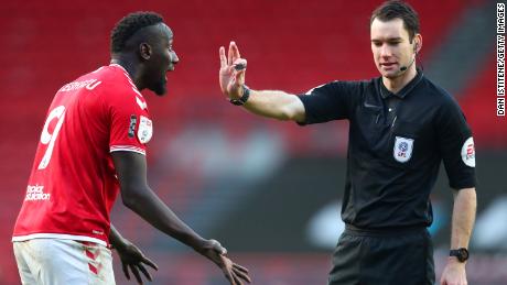 Gillett officiating Bristol City against Cardiff City in the Championship.