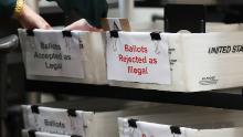 DORAL, FLORIDA - OCTOBER 15: Boxes for Vote-by-Mail ballots that have been rejected or accepted due to signature discrepancies are seen as the Miami-Dade County Canvassing Board convenes ahead of the November 3rd general election at the Miami-Dade County Elections Department on October 15, 2020 in Doral, Florida. The canvassing board was verifying questionable voter&#39;s signatures on the Vote-by-Mail ballots by comparing them to the signature on file. Voters have cast 149,683 Vote-by-Mail ballots so far and only 414 of those had been questioned. Voters head to the polls in Florida on October 19th for early in person voting for the November 3rd election where President Donald Trump and Democratic presidential candidate Joe Biden are facing off against each other.  (Photo by Joe Raedle/Getty Images)