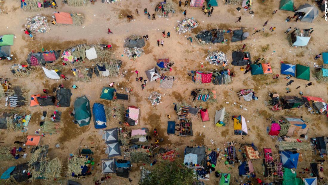 This aerial photo shows the Del Rio camp on September 21.