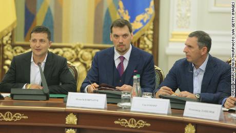 From left to right, Volodymyr Zelensky, Oleksiy Honcharuk and Serhiy Shefir attend a meeting in Kiev in September 2019.