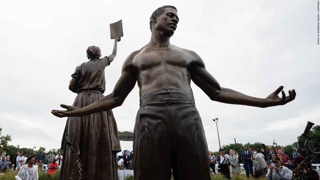 Monument honoring abolition of slavery unveiled in Richmond two weeks after Robert E. Lee statue was removed