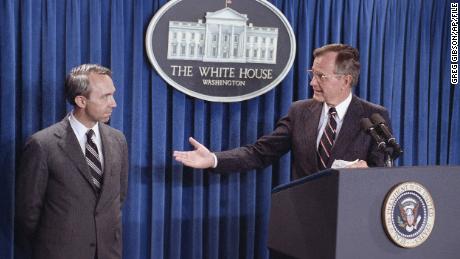 Pres. George H. W. Bush announces his nomination of appellate Judge David Souter to a seat on the Supreme Court on July 23, 1990.