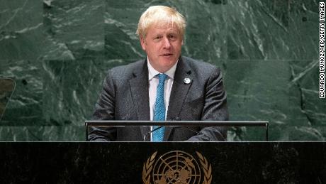 British Prime Minister Boris Johnson addresses the 76th session UN General Assembly on September 22, 2021, in New York. (Photo by EDUARDO MUNOZ / various sources / AFP) (Photo by EDUARDO MUNOZ/AFP via Getty Images)