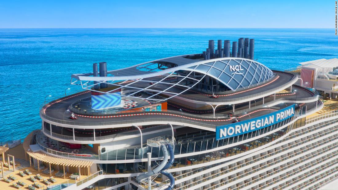 New cruise ship to feature world's first free-fall dry slide at sea and a three-level racetrack