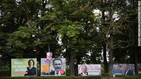Election campaign posters are seen in Holzhausen.