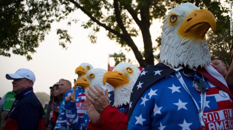 Fans watch during the 41st Ryder Cup at Hazeltine National Golf Club in Minnesota on September 30, 2016.