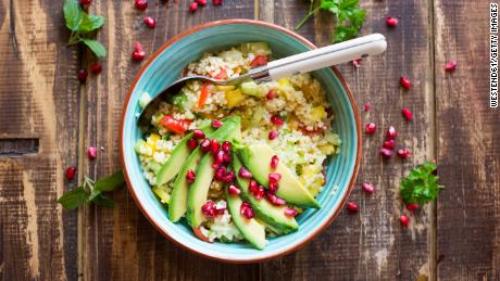 This grain bowl has bulgur, made from cracked wheat, as its base.