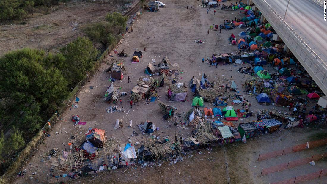 The makeshift camp under the Del Rio International Bridge is seen with a large portion of the area cleaned up as authorities continue to process and remove migrants in Del Rio on September 23.