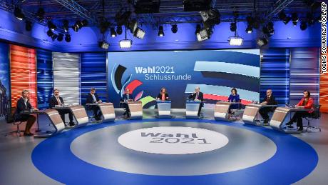 Candidates for the upcoming German election attend a final televised debate in Berlin on September 23.