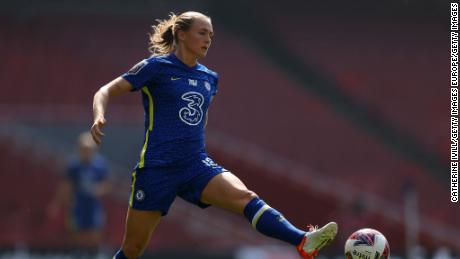 Chelsea&#39;s Magdalena Eriksson controls the ball in the Women&#39;s Super League match against Arsenal Women at the Emirates Stadium on September 5.