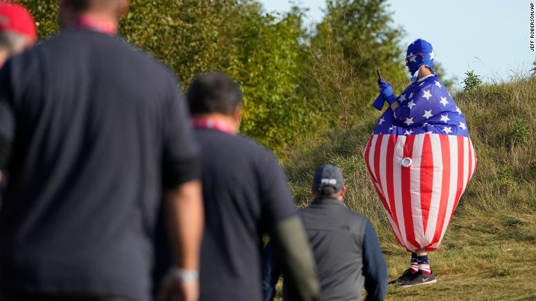 A fan watches during a foursome match the Ryder Cup at the Whistling Straits.