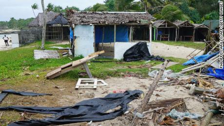 Badly damaged buildings are pictured near Vanuatu&#39;s capital of Port Vila on April 7, 2020. The storm was one of the strongest ever recorded to make landfall on the tiny Pacific nation. 