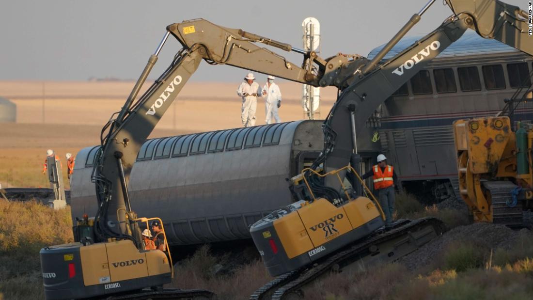 NTSB investigators arrive at the scene of a fatal Amtrak derailment in Montana