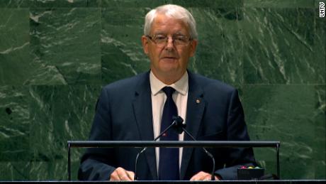 Canadian Foreign Minister Marc Garneau speaks at the UN General Assembly in New York on September 27, 2021.