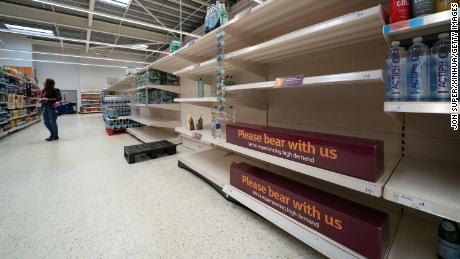 Empty shelves are seen at a supermarket in Manchester, Britain on September 22.