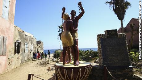 A statue at Goree Island in Senegal, known for being a center of the Atlantic slave trade from the 15th to the 19th century. The site is now a museum.