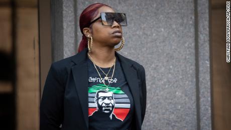 Bridgett Floyd, sister of George Floyd, attends a rally and march for the one year anniversary of George Floyd&#39;s death on May 23, 2021, in Minneapolis.