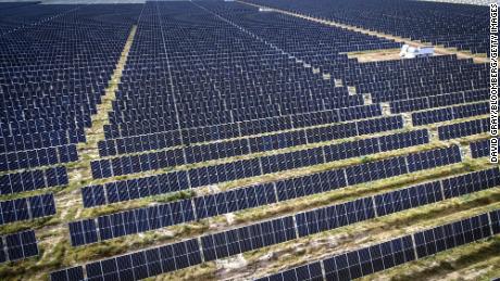 Photovoltaic modules at a solar farm on the outskirts of Gunnedah, New South Wales, Australia.