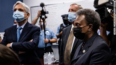 US Attorney General Merrick Garland (left), with Sen. Dick Durbin and Chicago Mayor Lori Lightfoot, visited Chicago in July. Chicago is among the five cities at the center of the Department of Justice&#39;s newest anti-gun trafficking strike forces.